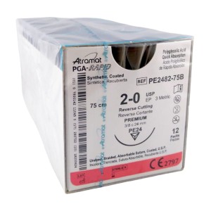 Szwy ATRAMAT PGA RAPID 2/0 PE-24 dł.75cm  igła 3/8 koła odwrotnie tnąca ref. PE2482-75B (12 szt.)