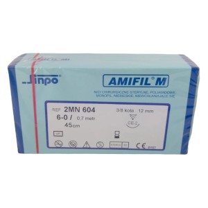 Szwy AMIFIL M 6-0 CE-2 12mm 45cm nici     chirurgiczne niewchłanialne 3/8 koła ref. 2MN 604 (10szt.)