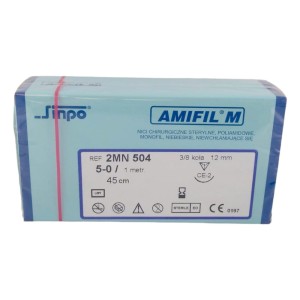 Szwy AMIFIL M 5-0 CE-2 12mm 45cm nici     chirurgiczne niewchłanialne 3/8 koła ref. 2MN 504 (10szt.)