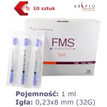 STRZYKAWKA FMS 1,0ml U100 (10 SZTUK)      insulinowa z igłą wtopioną 32G 0,23 x 8 mm Ultra-Thin Wall Fine Micro Syringe