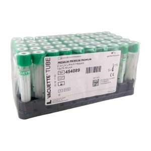 Probówki 3,5ml z LH heparyną litową       i ŻELEM SEPARUJĄCYM do biochemii PREMIUM korek odkręcany ZIELONY VACUETTE ref. 454083 (50 szt.)