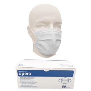 Maseczki chirurgiczne z GUMKAMI typ II    (50 szt.) BIAŁE OPERO MASK włókninowe 3-warstwowe