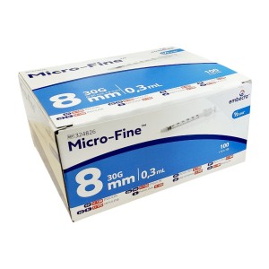 Strzykawki EMBECTA MICRO-FINE 0,3ml U100  insulinowe z igłą 30G 0,3 x 8 wtopioną PUDEŁKO ref. 324826 (10x10szt.)