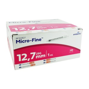 Insulin syringes EMBECTA MICRO-FINE 1ml U100 with integrated needle 0,33x12,7 ref. 324827 (100 pcs)