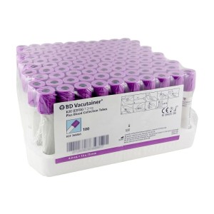 Probówki do morfologii (hematologii)      z K2EDTA 4ml BD VACUTAINER 13 x 75mm PET korek fioletowy Hemogard ref. 368861 PROMOCJA (100 szt.)
