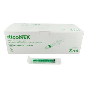 dicoNEX 3ml strzykawki 3-częściowe LUER   LOCK zielony tłok ref. 003ML-3CZ-LL-R (100 szt.)