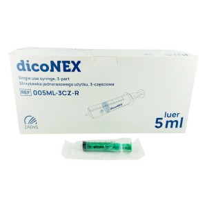 dicoNEX 5ml strzykawki 3-częściowe LUER   zielony tłok ref. 005ML-3CZ-R (100 szt.)