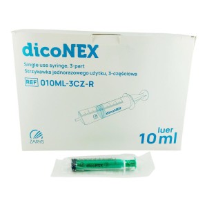 dicoNEX 10ml strzykawki 3-częściowe LUER  zielony tłok ref. 010ML-3CZ-R (100 szt.)