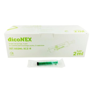 3-piece syringes DICONEX 2ml LUER green plunger ref. 002ML-3CZ-R (100 pcs)