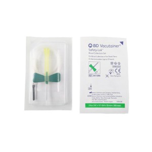 Igła motylek SAFETY-LOK 0,8 x 19mm 21G    wężyk 305mm (1 SZTUKA) BD VACUTAINER zielona Luer ref. 367286