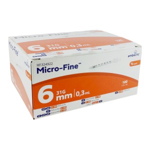 EMBECTA MICRO-FINE 0,3ml U100 strzykawki  insulinowe z igłą 0,25 x 6 31G wtopioną PUDEŁKO ref. 324922 (10x10szt.)