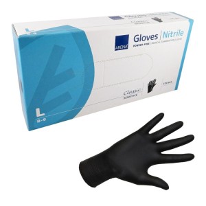 Rękawiczki nitrylowe ABENA rozmiar L CZARNE CLASSIC SENSITIVE bezpudrowe (100 szt.)