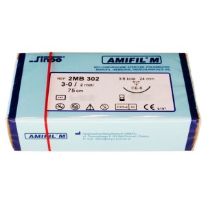 Szwy AMIFIL M 3-0 CE-4 19mm 75cm nici     chirurgiczne niewchłanialne 3/8 koła ref. 2MA 302 (10szt.)