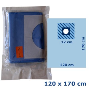 Serweta 120 x 170cm z otworem średnica 12cm przylepnym ALPHATEX trójwarstwowa jałowa