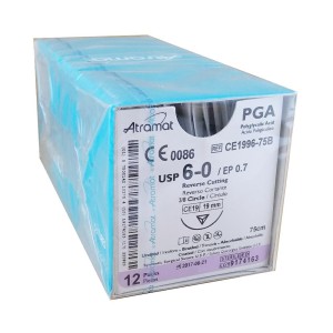 Szwy ATRAMAT PGA 6/0 CE-19 długość 75cm   igła 3/8 koło odwrotnie tnąca BEZBARWNE ref. CE1996-75B (12 szt.)