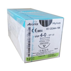 Szwy ATRAMAT NYLON 4/0 CE24 dł.75cm igła  3/8 koła odwrotnie tnąca ref. CE2444-75N (12 szt.)