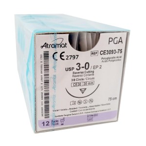 Szwy ATRAMAT PGA 3/0 CE-30 długość 75cm   igła 3/8 koło odwrotnie tnąca ref. CE3093-75 (12 szt.)