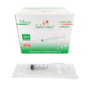 3-piece syringes GREETMED 2ml LUER LOCK (100 pcs)