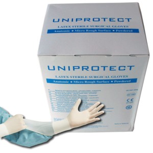 Rękawiczki chirurg. UNIPROTECT roz. 8,0 PUDROWANE lateksowe jałowe