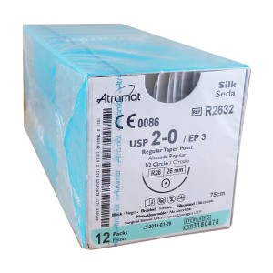 Szwy ATRAMAT JEDWAB 2/0 R26 dł.75cm igła  1/2 koła okrągła ref. R2632 (12 szt.)