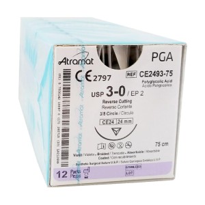 Szwy ATRAMAT PGA 3/0 CE-24 długość 75cm   igła 3/8 koło odwrotnie tnąca ref. CE2493-75 (12 szt.)