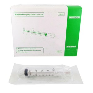 Strzykawki 3-częściowe BIALMED 10ml LUER LOCK z tłokiem łamiącym się (100 szt.)