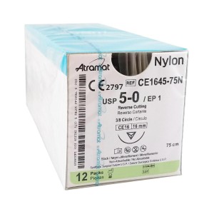 Szwy ATRAMAT NYLON 5/0 CE16 dł.75cm igła  3/8 koła odwrotnie tnąca ref. CE1645-75N (12 szt.)