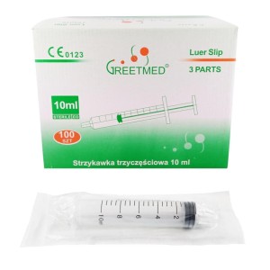 3-piece syringes GREETMED 10ml LUER SLIP breakable plunger (100 pcs)