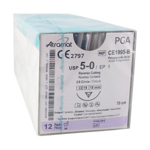 Szwy ATRAMAT PGA 5/0 CE-19 długość 70cm   igła 3/8 koło odwrotnie tnąca BEZBARWNE ref. CE1995-B (12 szt.)