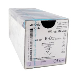 Szwy ATRAMAT PGA 6/0 PE-13 długość 45cm   igła 3/8 koło odwrotnie tnąca ref. PE1396-45B (12 szt.)